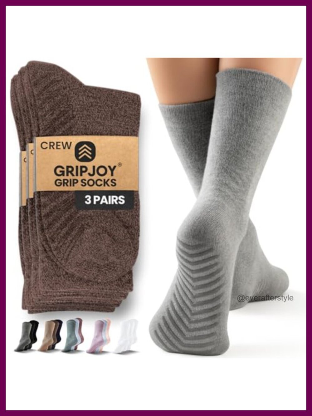 Non-Slip Gripper Crew Socks for Women Stability Yoga Pilates 3 Pairs